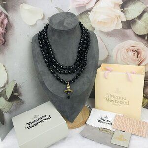 NEW Vivienne Westwood Three Row Pearl Bas Relief Choker in gold-Authentic